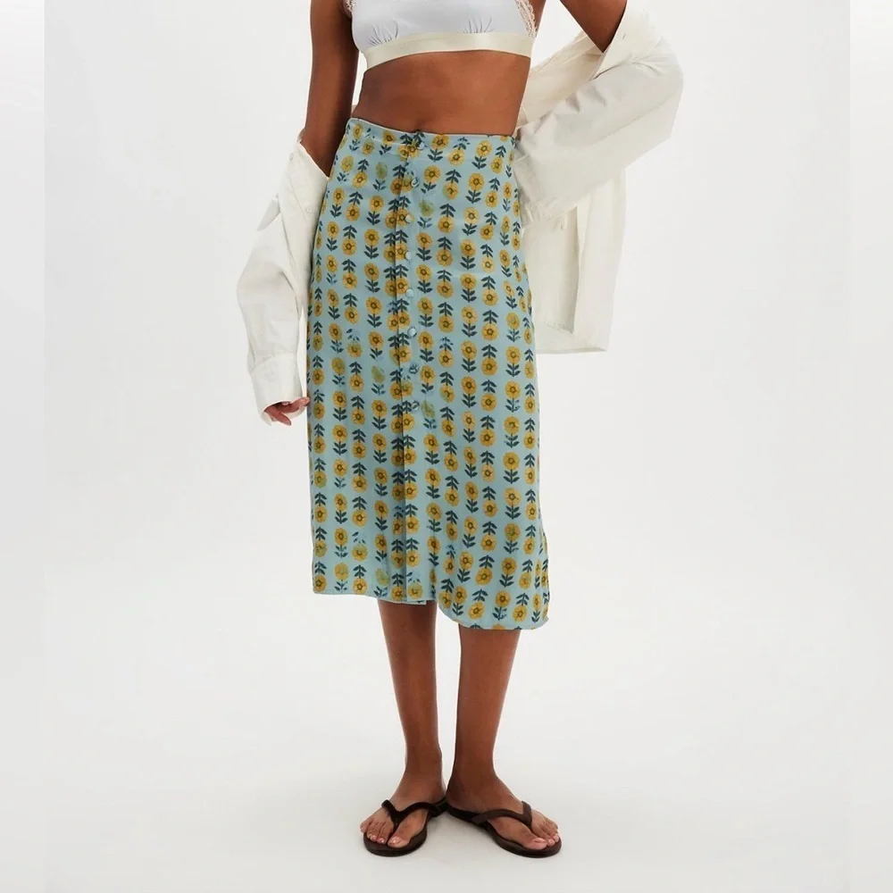 Free People Analise Printed Midi Skirt Floral NWT
